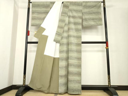 平和屋着物●上質な紬 横段霞文 正絹 逸品 AABE3478ck