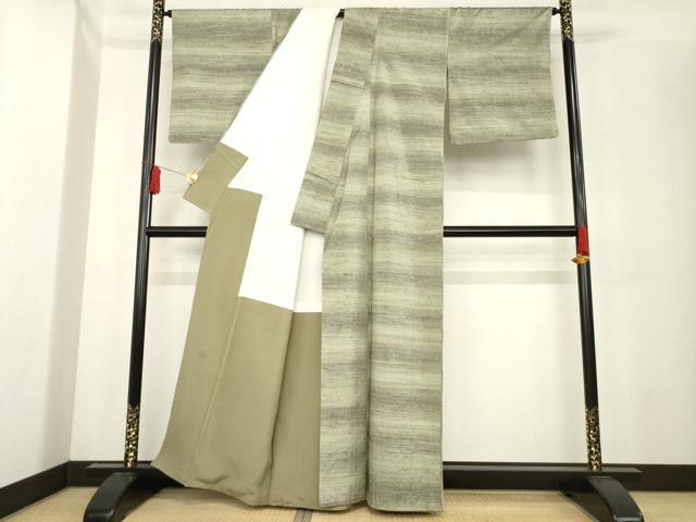 平和屋着物●上質な紬 横段霞文 正絹 逸品 AABE3478ck