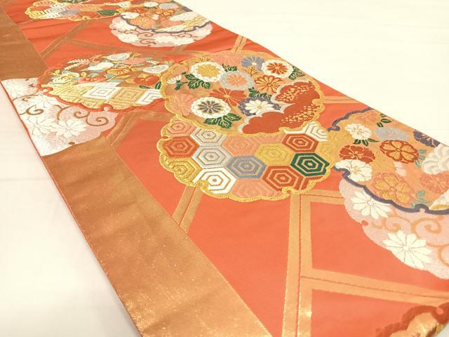 平和屋着物◎六通柄袋帯 唐織 雪輪花文 金銀糸 正絹 逸品 AABE3481yx