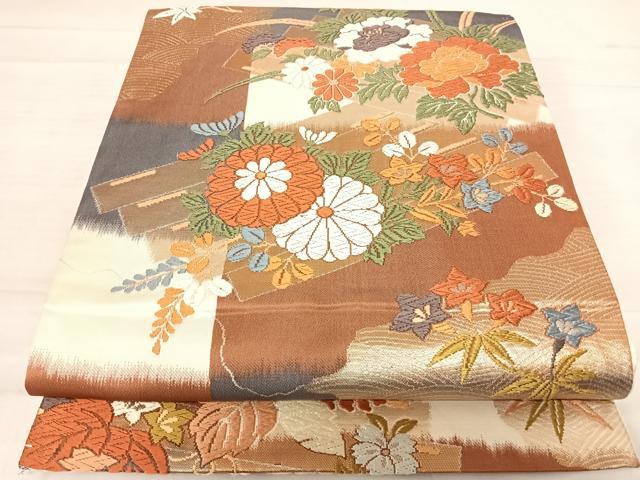 平和屋着物◎六通柄袋帯　唐織　花筏文　金銀糸　正絹　逸品　AABE3485yx