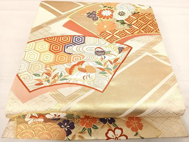 平和屋着物◎六通柄袋帯　唐織　地紙花鳥文　金糸　正絹　逸品　AABE3490yx