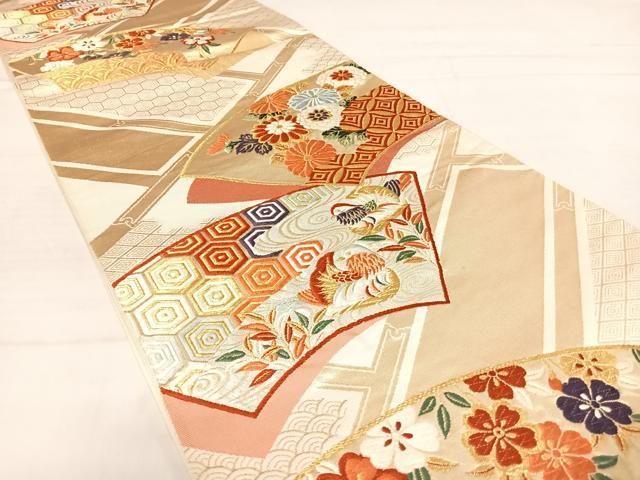 平和屋着物◎六通柄袋帯　唐織　地紙花鳥文　金糸　正絹　逸品　AABE3490yx