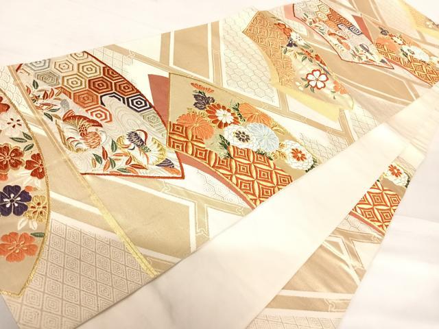 平和屋着物◎六通柄袋帯　唐織　地紙花鳥文　金糸　正絹　逸品　AABE3490yx