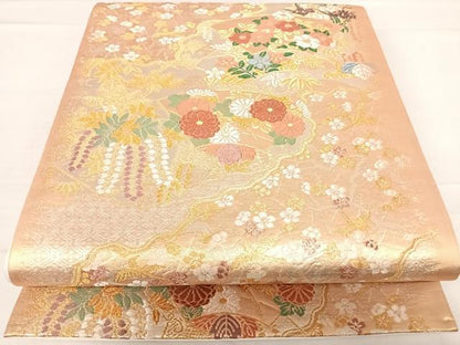 平和屋着物◎六通柄袋帯　唐織　道長吉祥花文　金銀糸　正絹　逸品　AABE3493yx