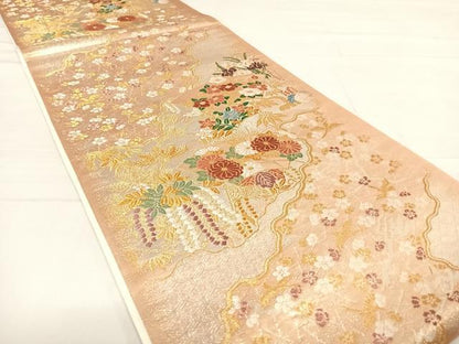 平和屋着物◎六通柄袋帯　唐織　道長吉祥花文　金銀糸　正絹　逸品　AABE3493yx