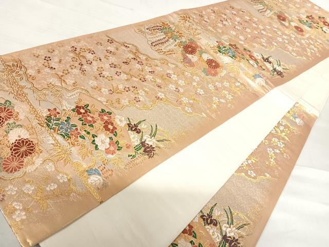 平和屋着物◎六通柄袋帯　唐織　道長吉祥花文　金銀糸　正絹　逸品　AABE3493yx