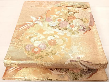 平和屋着物◎六通柄袋帯 唐織 蒔絵 雪輪鳳凰花文 金糸 正絹 逸品 AABE3498yx