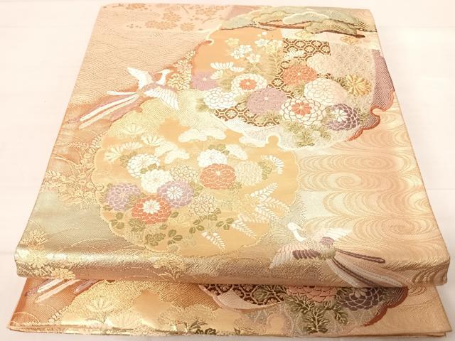 平和屋着物◎六通柄袋帯 唐織 蒔絵 雪輪鳳凰花文 金糸 正絹 逸品 AABE3498yx