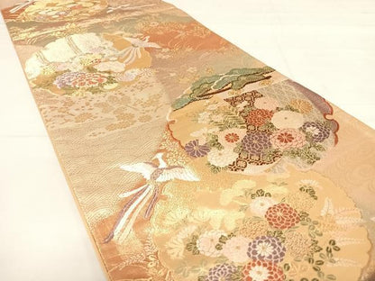 平和屋着物◎六通柄袋帯 唐織 蒔絵 雪輪鳳凰花文 金糸 正絹 逸品 AABE3498yx
