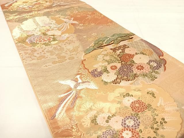 平和屋着物◎六通柄袋帯 唐織 蒔絵 雪輪鳳凰花文 金糸 正絹 逸品 AABE3498yx
