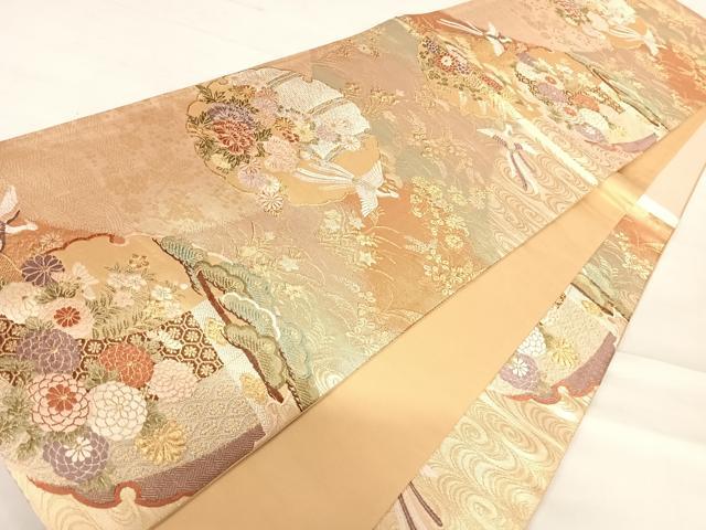 平和屋着物◎六通柄袋帯 唐織 蒔絵 雪輪鳳凰花文 金糸 正絹 逸品 AABE3498yx