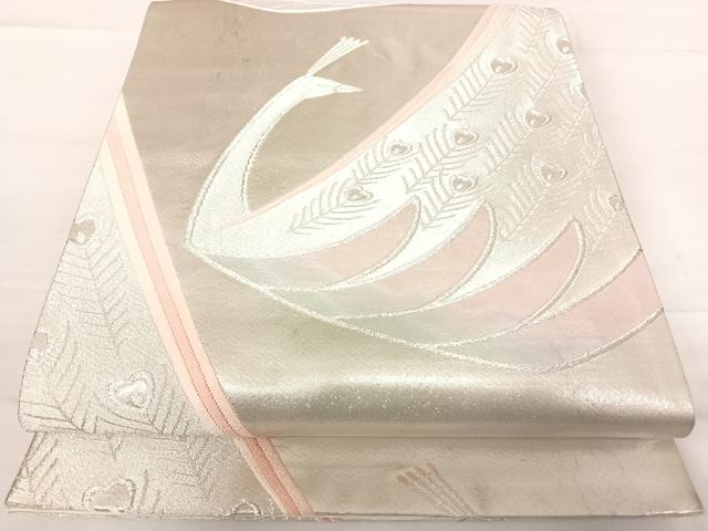 平和屋着物◎六通柄袋帯 唐織 孔雀文 銀糸 正絹 逸品 AABE3500yx