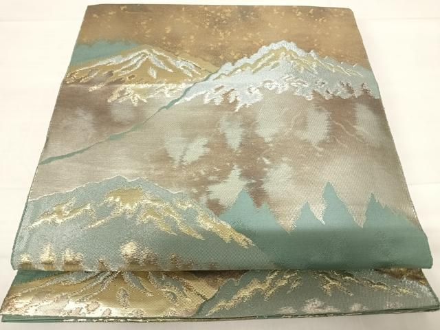 平和屋着物◎六通柄袋帯　遠山風景文　金銀糸　引箔　正絹　逸品　AABE3501yx