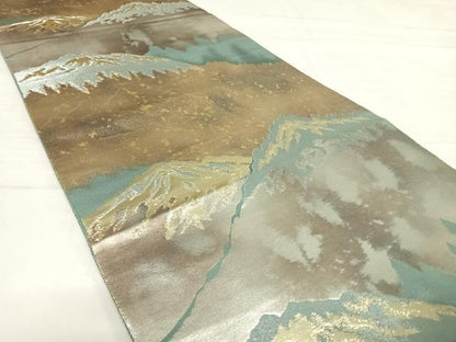 平和屋着物◎六通柄袋帯　遠山風景文　金銀糸　引箔　正絹　逸品　AABE3501yx