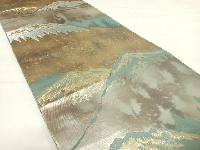 平和屋着物◎六通柄袋帯　遠山風景文　金銀糸　引箔　正絹　逸品　AABE3501yx