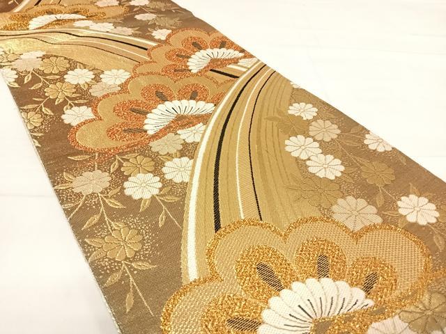 平和屋着物◎佐賀錦　全通柄袋帯　流線花文　金糸　正絹　逸品　AABE3504yx