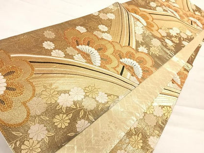 平和屋着物◎佐賀錦　全通柄袋帯　流線花文　金糸　正絹　逸品　AABE3504yx