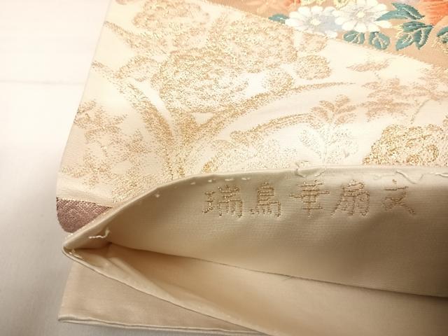 平和屋着物◎六通柄袋帯 唐織 瑞鳥華扇文 金糸 正絹 逸品 AABE3510yx