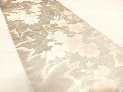 平和屋着物◎六通柄袋帯　草花文　銀糸　正絹　逸品　AABE3522yx