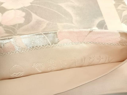 平和屋着物◎六通柄袋帯　草花文　銀糸　正絹　逸品　AABE3522yx
