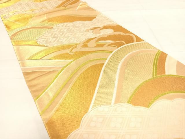 平和屋着物◎六通柄袋帯　唐織　立波花菱文　金糸　正絹　逸品　AABE3523yx