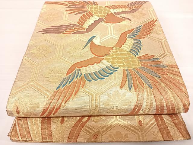 平和屋着物◎佐賀錦 六通柄袋帯 亀甲飛鳥文 金糸 正絹 逸品 AABE3531yx