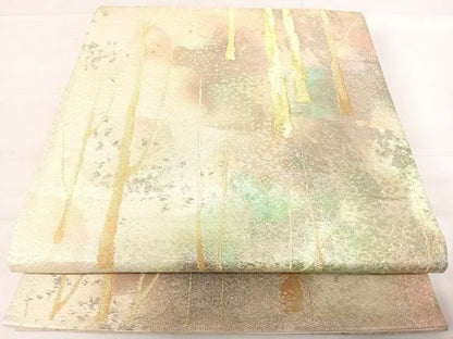 平和屋着物◎六通柄袋帯 樹林文 金糸 正絹 逸品 AABE3535yx