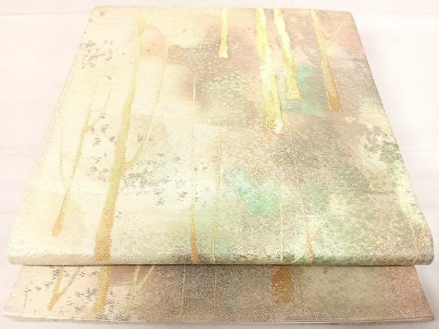 平和屋着物◎六通柄袋帯 樹林文 金糸 正絹 逸品 AABE3535yx