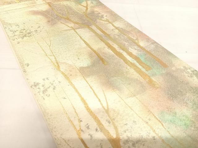 平和屋着物◎六通柄袋帯 樹林文 金糸 正絹 逸品 AABE3535yx