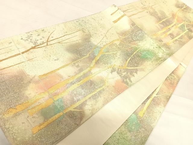 平和屋着物◎六通柄袋帯 樹林文 金糸 正絹 逸品 AABE3535yx