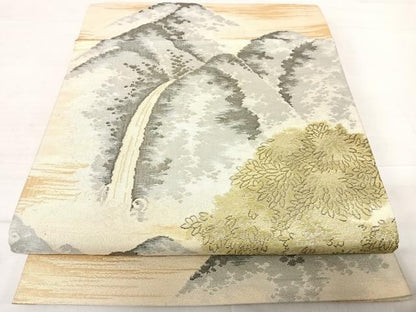 平和屋着物◎六通柄袋帯 風景文 金糸 正絹 逸品 AABE3536yx
