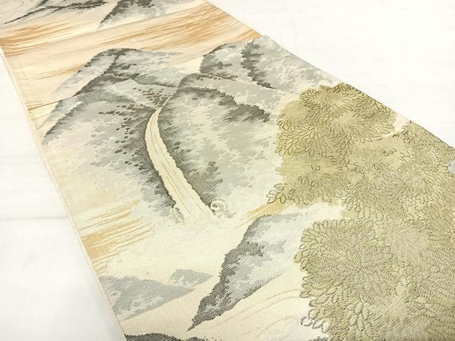 平和屋着物◎六通柄袋帯 風景文 金糸 正絹 逸品 AABE3536yx