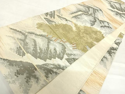 平和屋着物◎六通柄袋帯 風景文 金糸 正絹 逸品 AABE3536yx
