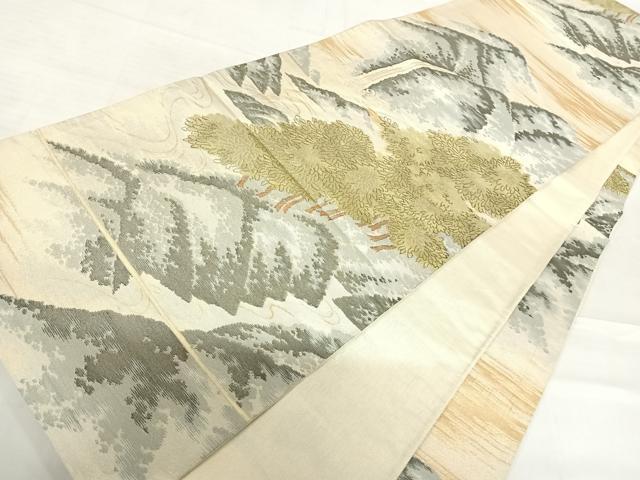 平和屋着物◎六通柄袋帯 風景文 金糸 正絹 逸品 AABE3536yx