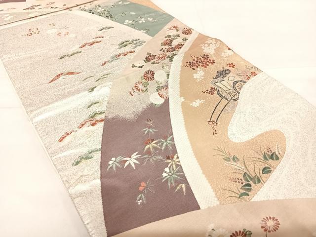 平和屋着物◎六通柄袋帯 飛鶴花文 金銀糸 正絹 逸品 AABE3537yx