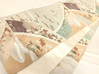 平和屋着物◎六通柄袋帯 飛鶴花文 金銀糸 正絹 逸品 AABE3537yx