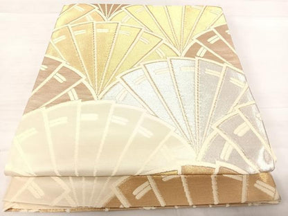 平和屋着物◎六通柄袋帯 檜扇文 金銀糸 正絹 逸品 AABE3559yx