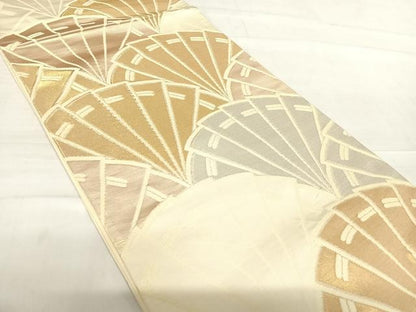 平和屋着物◎六通柄袋帯 檜扇文 金銀糸 正絹 逸品 AABE3559yx
