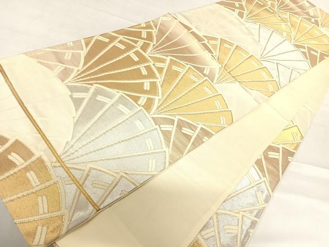 平和屋着物◎六通柄袋帯 檜扇文 金銀糸 正絹 逸品 AABE3559yx