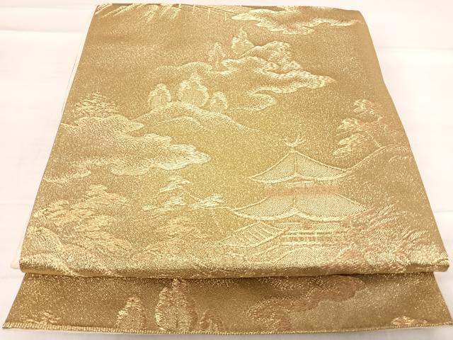 平和屋着物◎六通柄袋帯 風景文 金糸 正絹 逸品 AABE3566yx
