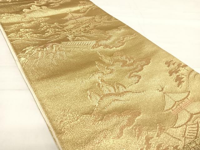 平和屋着物◎六通柄袋帯 風景文 金糸 正絹 逸品 AABE3566yx