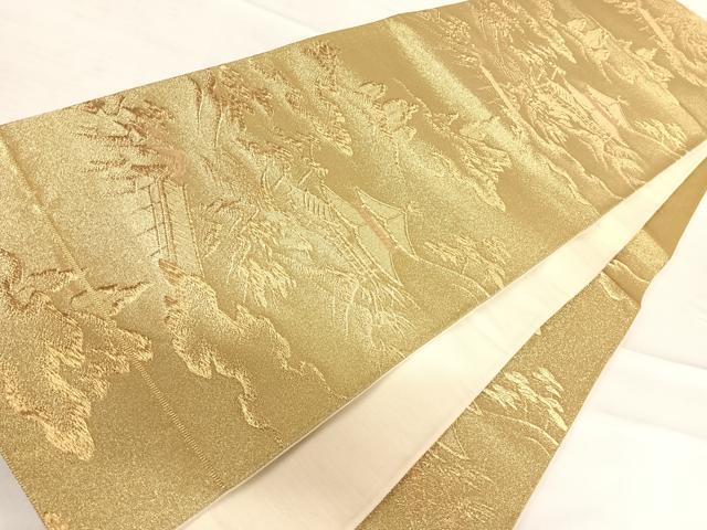 平和屋着物◎六通柄袋帯 風景文 金糸 正絹 逸品 AABE3566yx