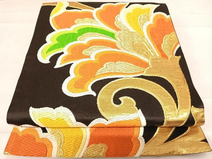 平和屋着物◎六通柄袋帯 唐織 更紗花文 金糸 正絹 逸品 AABE3567yx