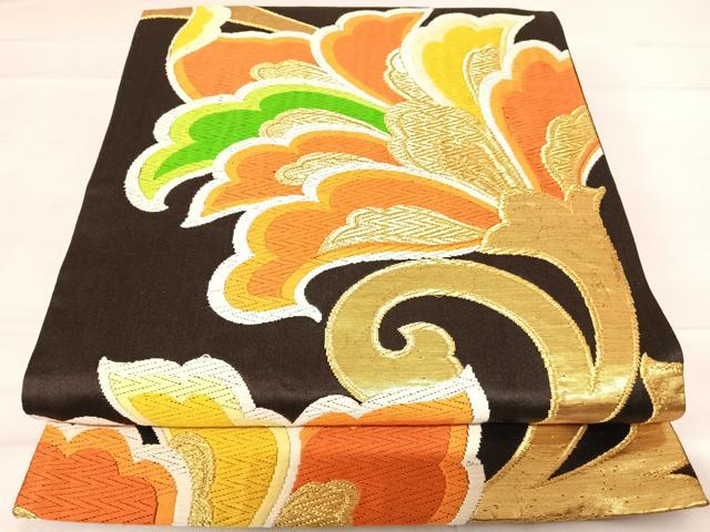 平和屋着物◎六通柄袋帯 唐織 更紗花文 金糸 正絹 逸品 AABE3567yx
