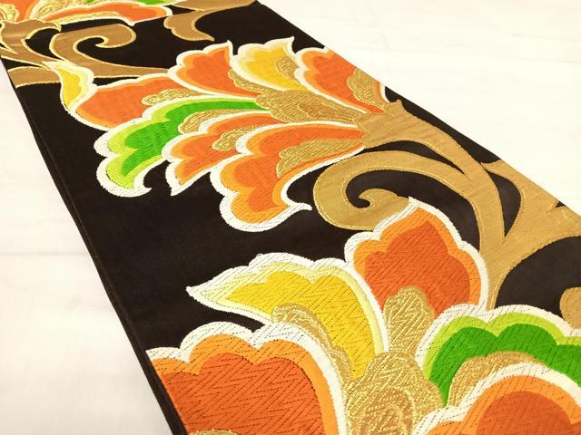 平和屋着物◎六通柄袋帯 唐織 更紗花文 金糸 正絹 逸品 AABE3567yx
