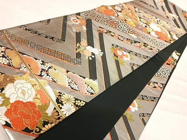 平和屋着物◎六通柄袋帯　唐織　隆昌花丸文　黒地　金銀糸　正絹　逸品　AABE3569yx
