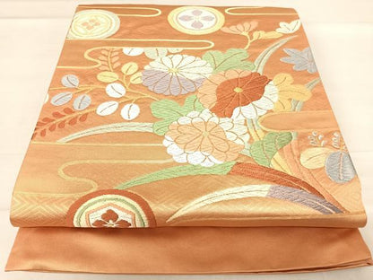 平和屋着物◎西陣 六通柄袋帯 唐織 エ霞花文 金銀糸 正絹 逸品 AABE3571yx