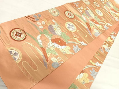 平和屋着物◎西陣 六通柄袋帯 唐織 エ霞花文 金銀糸 正絹 逸品 AABE3571yx