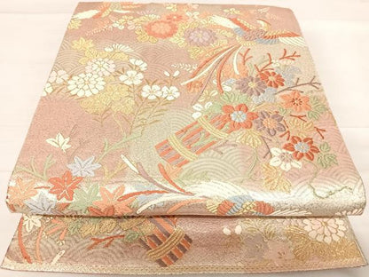 平和屋着物◎佐賀錦 六通柄袋帯 唐織 飛鳥飾花文 金銀糸 正絹 逸品 AABE3572yx