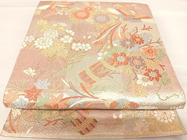 平和屋着物◎佐賀錦 六通柄袋帯 唐織 飛鳥飾花文 金銀糸 正絹 逸品 AABE3572yx